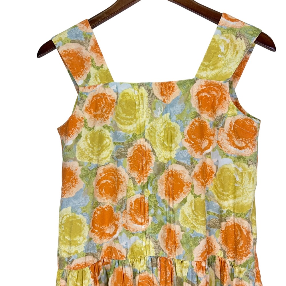 Belle Reve Floral Midi Button Up Dress XS Orange 100% Cotton Japanese Mori Girl - Picture 4 of 14